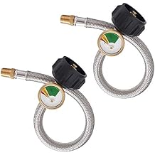 METER STAR 2PCS 12 inch0.3 Meter 1/4" NPT RV Pigtail Propane Hose with Gauge, Stainless Steel Braided RV Pigtail Hose Connector for Standard Two-Stage Regulator with 1/4" Male NPT