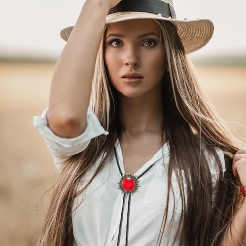 Image of Bolo Tie for Men Women Cowboy Turquoise Celtic Natural Tiger Eye Stone Longhorn Bull Western Leather Bolo Necktie
