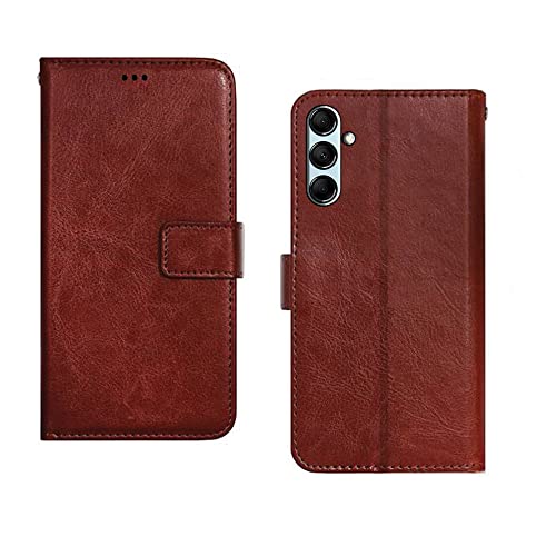 Image of Pinaaki Enterprises Samsung Galaxy M14 5G Flip Case | Premium Leather Finish Flip Cover | with Card Pockets | Wallet Stand |Complete Protection Flip Cover for Samsung Galaxy M14 5G - Brown