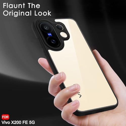 Image of TheGiftKart Hybrid Shockproof Back Cover Case for Vivo X200 FE 5G | Camera Protection Module | Hard Back Cover Case for Vivo X200 FE 5G (PC & TPU, Transparent Clear Back, Black Sides)