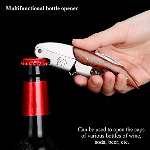 Kyraton Kellner-Korkenzieher-Weinöffner mit Folienschneider, Edelstahl-Holzgriff, klassischer All-in-One-Korkenzieher-Weinschlüssel-Flaschenöffner für Bierbar-Restaurant-Kellner, Set für 1