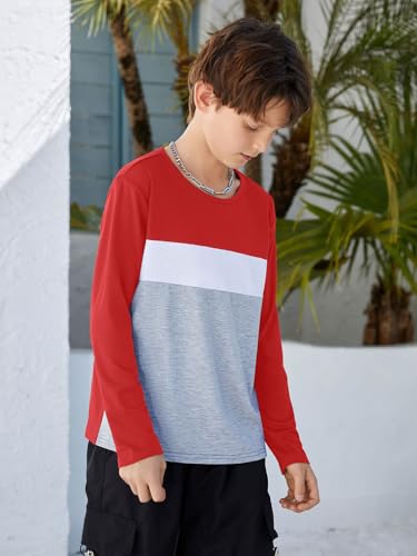 Image of ZDC Kids Boys Long Sleeve T-Shirts Color Block Crewneck Fashion Basic Tee Tops 5-14 Years