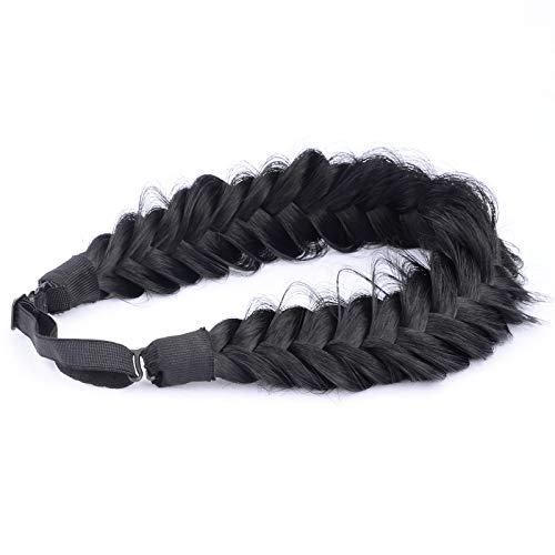 Gledola Messy Synthetic Hair Braided Headband Classic Chunky Wide Plaited Headband for Women Girl Beauty (Black) - Image 4