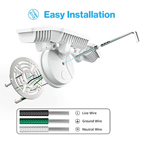 Olafus 55W Flood Lights Outdoor, 2 Pack LED Security Lights 5500LM, 6500K Outdoor Flood Light Fixture, 3 Adjustable Heads, IP65 Waterproof White Exterior Flood Light for Yard, Garage, Wall/Eave Mount