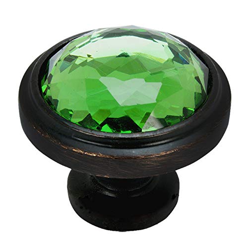 20 Pack - Cosmas 5317ORB-EM Oil Rubbed Bronze Cabinet Hardware Round Knob with Emerald Glass - 1-1/4" Diameter