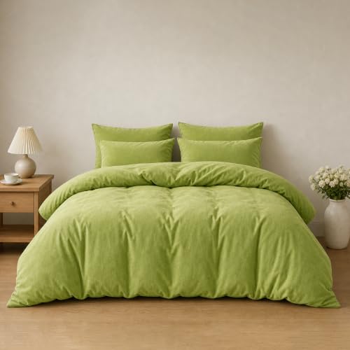 Flanell Bettwäsche 135x200 Grün Salbeigrün Winter Warm Plüsch Kuschelig – Ansicht 2