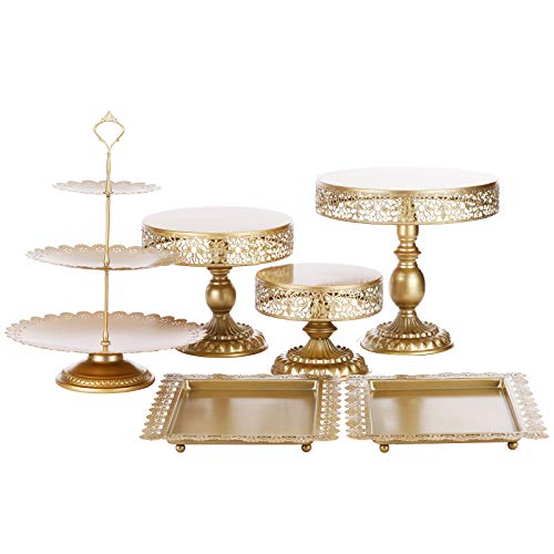 BOLATU Cake Stands Setï¼Œ6 Pcs Metal Round Cake Stands Set Cupcake Stands Set Birthday Party Wedding Party Arternoon Tea Dessert Display Standsï¼ŒGold