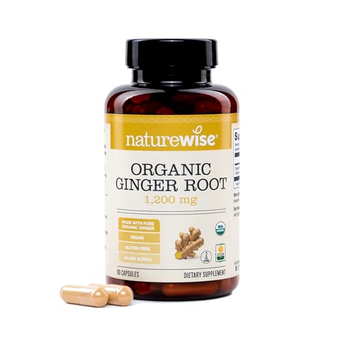 Image of NatureWise Organic Ginger Root 1200mg - USDA Organic - Certified Organic by CCOF - Digestive Comfort & Immune System Support - Vegan - Non-GMO - USA Manufactured - 90 Capsules[45-Day Supply]