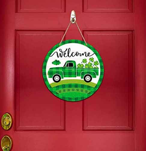 Petcee St Patricks Day Welcome Door Decorations 11.5" Shamrock Irish Clover Wreath Sign For Front Door St.patrick's Day Truck Hanging Sign For Home Proch Saint Patrick's Day Party Spring Decorations #TOP3