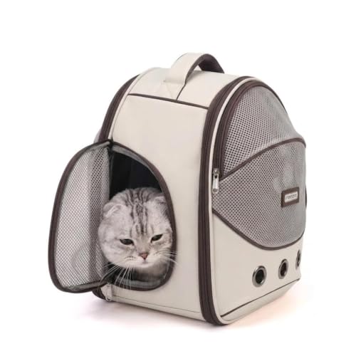 Image of Large Cat Backpack Carrier ExpandablePet Carrier Backpack for Small Medium Cats Fit Up to 18 Lbs, Foldable Puppy Backpack Carrier for Travel,Hiking (White, Brown)