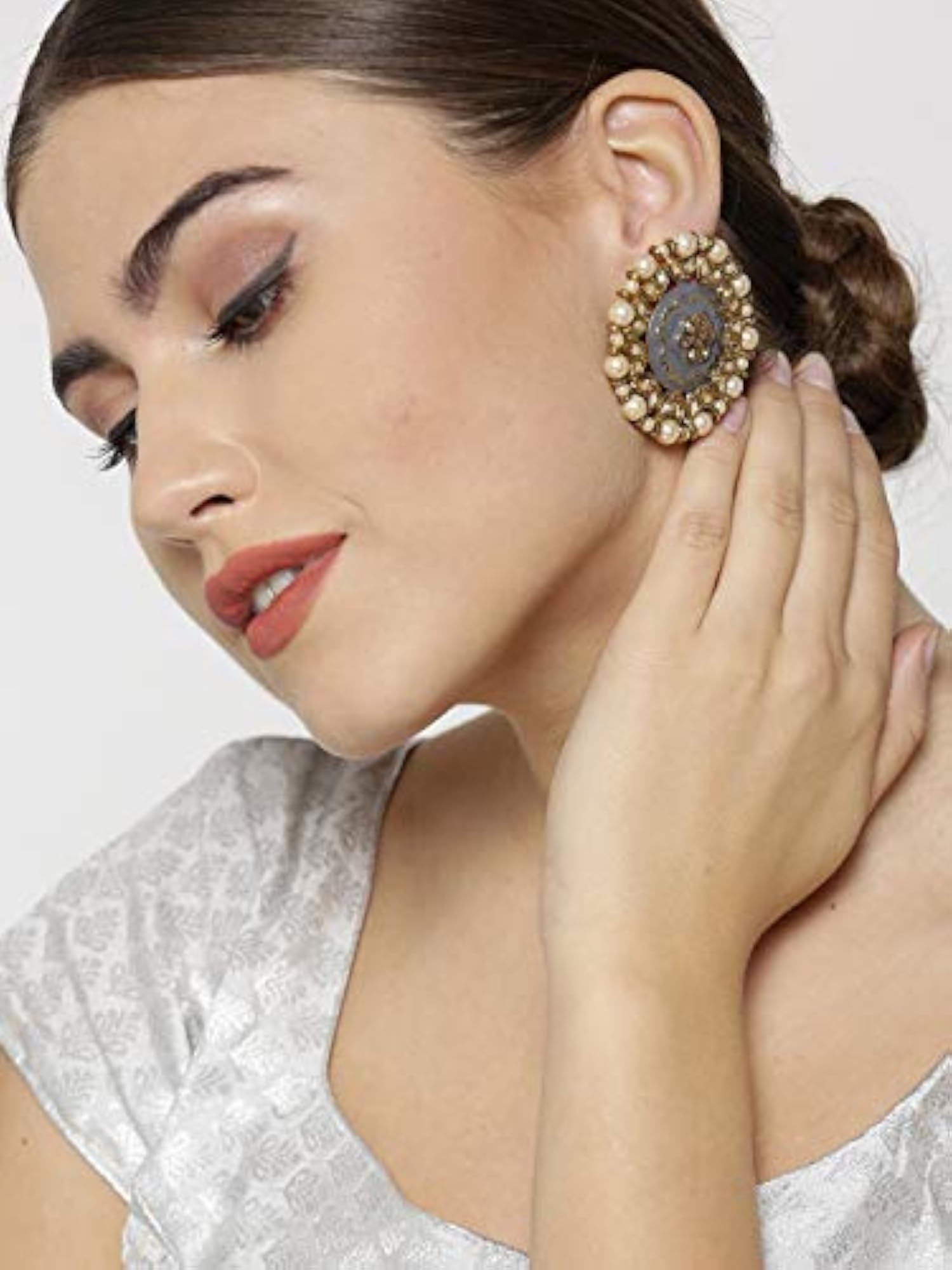 Women's Plated Kundan and Stone Studded Round Shape Drop Earrings