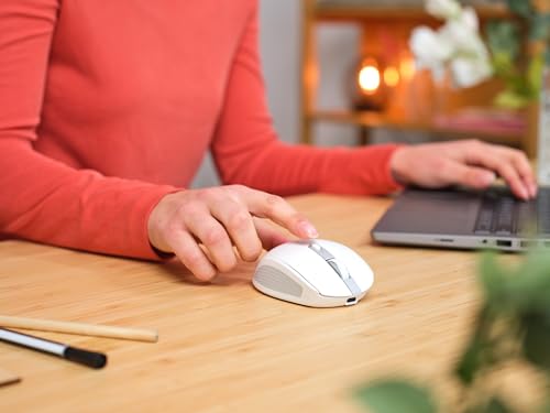 Trust Ozaa Mouse Wireless Bluetooth + 2.4Ghz, Mouse Senza Fili Silenzioso Compatto, 60% Plastica Riciclata, Mouse Bluetooth Ricaricabile Laptop Pc Computer Windows Android Mac - Bianco - 8