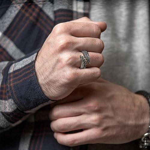 Rioso 12Pcs Vintage Rings For Men Cool Adjustable Angel Wings Ring Goth Punk Open Ring Set thumb #2