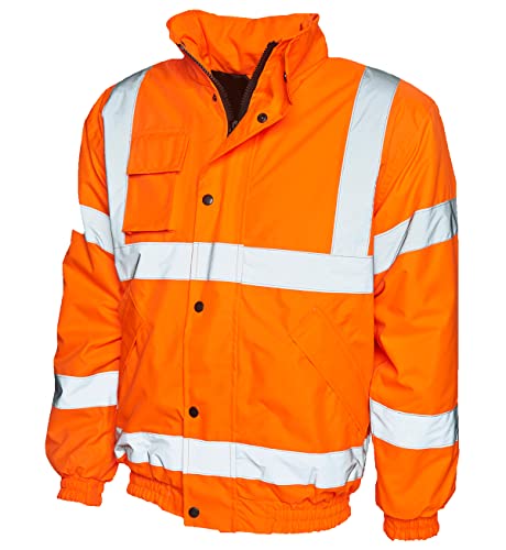 MA Online Adults Hi Viz Reflective Stripe Work Wear Bomber Jacket High Vis Zipup Pocket Coat (Orange Small)