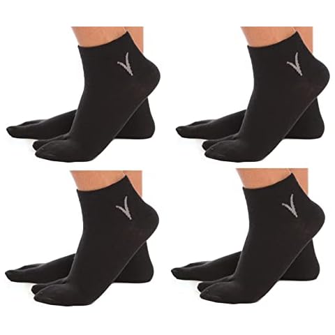 V-Toe Thick Flip-Flop Tabi Split Toe Cotton Socks for Men & Women Japanese Toes Separated Ankle Size Casual Thinner Breathable Black-V 4 Pack Cover