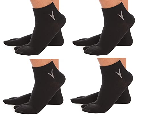 4 Pairs Ankle V-Toe Breathable Black Tabi Flip-Flop Cotton Style Big Toe Tabi Socks Fun Casual