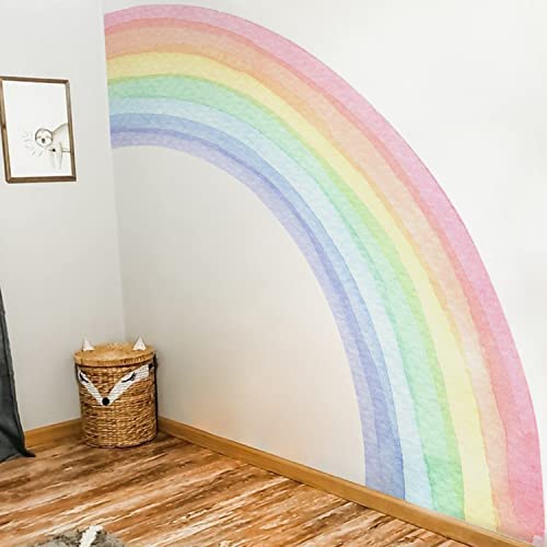Funlife Fabric Peel And Stick Large Rainbow Wall Mural Stickers For Girls, Precut Pastel Half Watercolor Rainbow Wall Sticker Decals For Kids Bedroom Living Room Playroom, 78.74" X 70.87" #TOP4