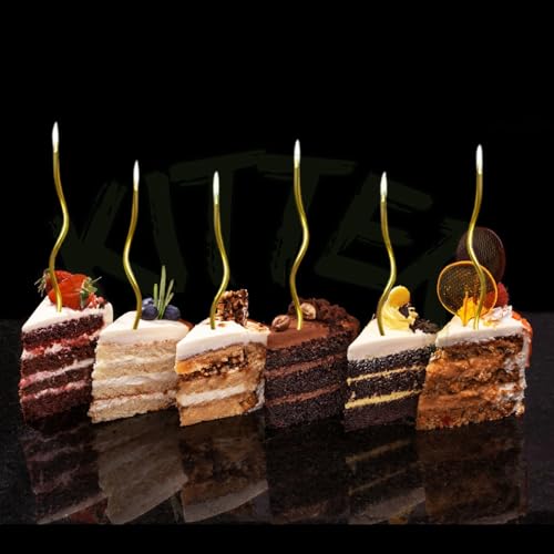 Image of KITTER Metallic Golden Spiral Candle for Decoration - Pack of 6 Pcs Twisted Candles for Birthday Cake | Golden Candle Set | Spiral Long Candles | Golden Candle for Cake Birthday