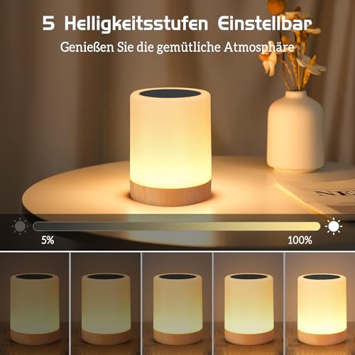 Bonsery Nachttischlampe Touch Dimmbar, Led Akku Tischlampe Kabellos mit USB Aufladbar, Baby Nachtlicht Kinder mit Timer & Memory für Schlafzimmer Badezimmer Wohnzimmer Party
