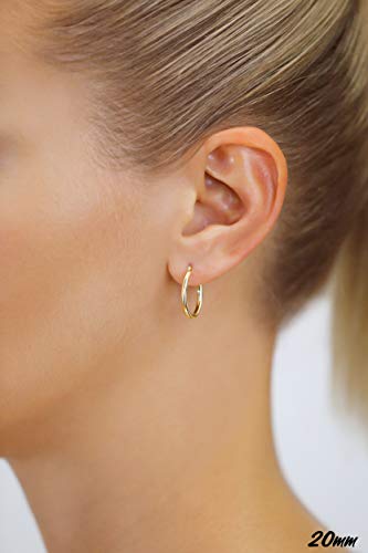 Image of 14k Yellow Gold Classic Shiny Polished Round Hoop Earrings, 2mm tube