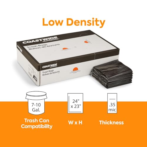 Image of Coastwide Professional 7-10 Gallon Trash Bag, 24 inch x 23 inch, Low Density, 0.35 mil, Black, 500 Bags /Box