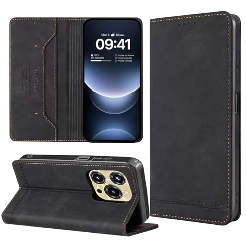 BEEJTUNY Lederhülle für Oukitel C69, Klapphülle mit RFID-Schutz, Starker Magnet Handyhülle, Hautfre&lich Geldbörse Stoßfest Schutzhülle. Schwarz
