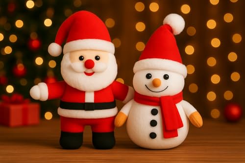 Image of Christmas Combo Plush Toys Set, Santa Claus and Snowman Decorations, Festive Holiday Home Decor, Soft Stuffed Figures Hight 35CM (Santa Snowman)