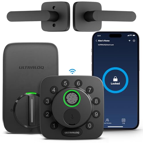 ULTRALOQ Bolt WiFi Smart Lock with Handle, Built-in Wi-Fi, Matter Over Thread, Works with Apple Home, Alexa, Google, Keyless Deadbolt with Fingerprint, App, Code, Remote Control, 18 Months Battery