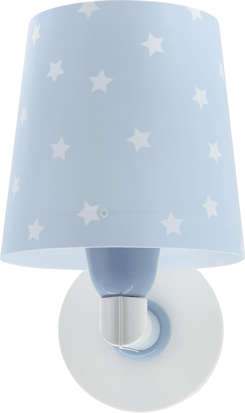 Dalber Lámpara Aplique Pared Infantil Estrellas Azul 82219T E27 | Lámpara aplique de pared con instalación directa a la corriente o mediante cable con interruptor incluido. Star Light