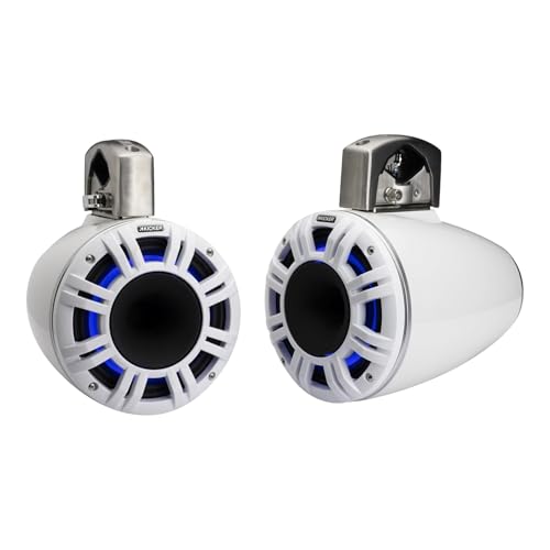 Image of 2 Pair (Qty 4) of Kicker 51KMTCXL8W 8 inch 500 Watt Peak Multicolor LED Marine Horn-Loaded Compression Driver (HLCD) Tower Speakers (White) with LED Remote Control