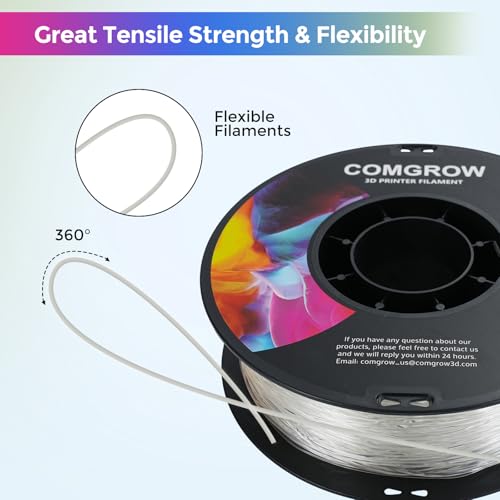 Image of Comgrow TPU Filament 1.75, Flexible 95A Soft 3D Printing Filament fit Most 3D Printers Dimensional Accuracy + /- 0.02mm TPU Transparent1kg (2.2lbs)