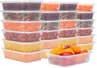 STACKABLES - 25 Pack Reusable Plastic 500ml Food Storage Containers with Lids - Meal Prep Takeaway Deli Containers with lids - BPA Free, Microwave, Freezer & Dishwasher Safe