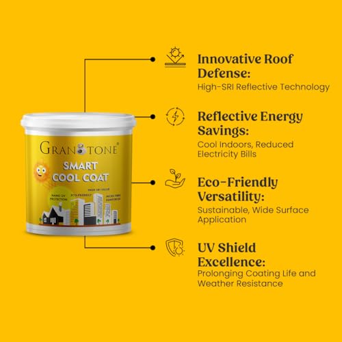 GRANOTONE Smart Cool Roof Paint, Advanced High-SRI Reflective Coating, Albedo & Crack-Bridging Properties, Energy-Efficient Durable, Versatile for Roofs, Walls & Pavements (1 KG, White)