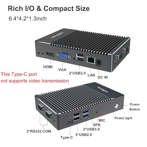 Image of Fanless Mini PC, CPU 6400T Up to 1.6GHz Quad-Core Industrial Small Computer, Dual Display, Gigabit Ethernet, Wi-Fi, Blue-Tooth, USB 3.0 Fanless Mini Desktop PC(8GB DDR3 RAM128GB SSD)
