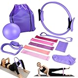 Jellybibo 13-teiliges Pilates-Ring-Set, inkl. Pilates-Ring, Yoga-Ball, Fitnessband, Spannungsring, Massagering, passend für Home-Gym-Fitnessgeräte