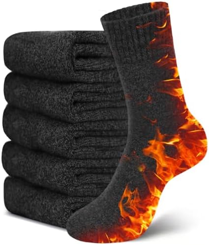 （23:30時点） [Lavento] 靴下 メンズ ソックス 冬 【5足セット・ウール裏パイル・耐久性アップ】 防寒靴下 ウールソックス あったか 厚手 防寒 保温 消臭 360°蓄熱 伸縮性 室内 アウトドア スキー スポーツ 24-28㎝ (ダークグレー*5)