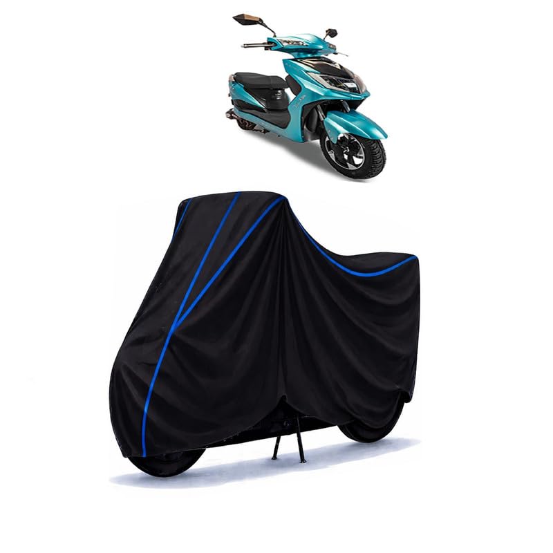 Image of Scooty Cover Water Resistant for Zoom Electric | Universal Scooter & Bike Cover | Heavy Duty UV Dust, Rain & Scratch Protection | Elastic Fit All Weather Indoor Outdoor | Black with Blue Piping