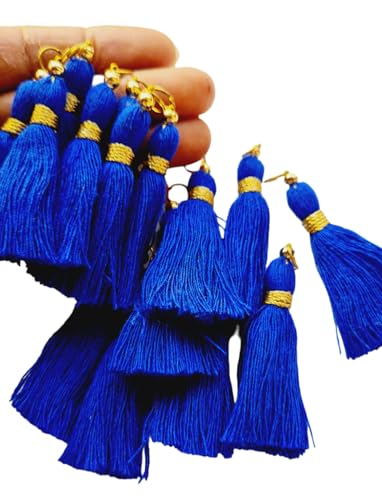Image of Zippy Flora Micro 1.5 inch Length Cotton Handmade Tassels for Saree /Blouse /Dupatta /DIY /Decor (Pack of 12) (Royal Blue)