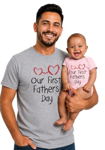 Tstars Our First Fathers Day Dad and Baby Matching Shirts - New Dad Gift Set with Mens Tee and Infant Bodysuit Dad Gray Large/Baby Pink NB (0-3M)