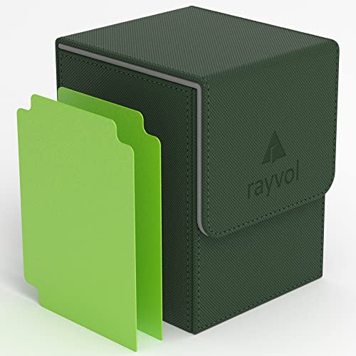 Rayvol Premium 100+ Card Deck Box with 2 Dividers per Box, Large Size Fit 100+ Sleeved Cards - PVC Free Card Holder for TCG - Green