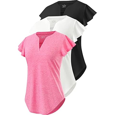 Cosy Pyro Womens Business Casual Tops Ruffle Short Sleeve V Neck Blouses Tunic Work Office Tshirt 3-Pack Black/White/Pink XL Cover