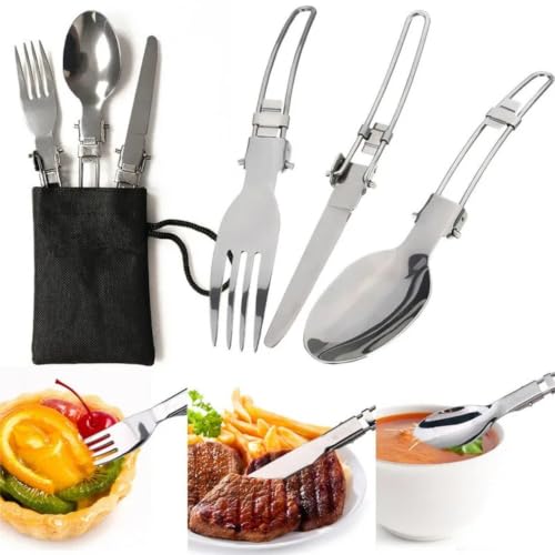 Peidesi Camping Cookware Mess Kit, Portable Camp Stove Pots and Pans Set, Carabiner, Folding Knife, Fork Spoon Kit, Carry Mesh Bag, for Backpacking - Image 4