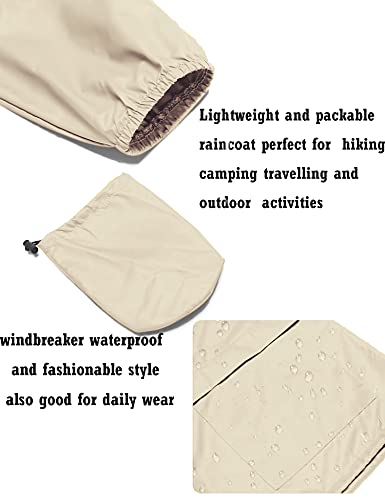Avoogue Lightweight Raincoat Walking Jackets Women's Waterproof Windbreaker Packable Outdoor Hooded Fall Rain Jacket Beige L