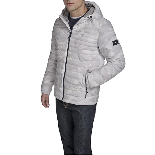 Tommy Hilfiger Men's Stretch Poly Hooded Packable Jacket, Tonal White Camo, Large3