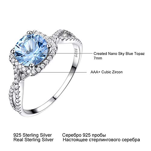 Bague collier halo ronde scintillant topaze bleu ciel parure femme argent 925 - 7