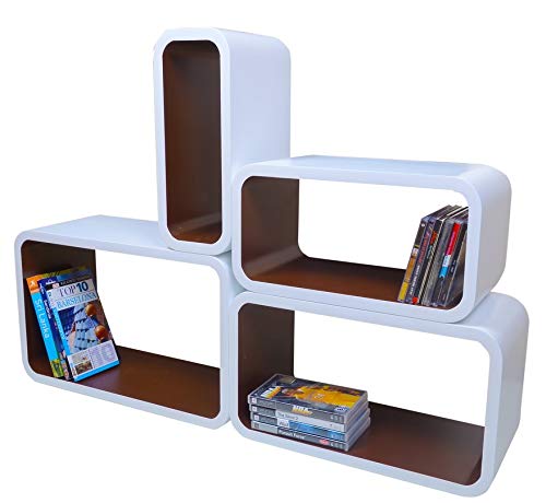 Mensola Da Muro Libreria Scaffale Vari Colori Retrò Cubi Moderno LO01 (Bianco/Moca)