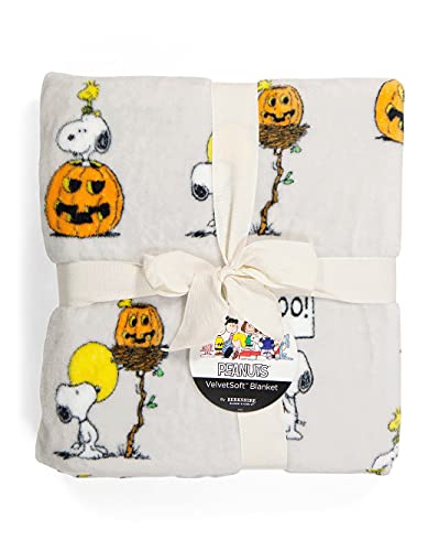 Peanuts Woodstock Pumpkins Halloween Blanket - Twin Size Throw Blanket (Light Gray Backround) 60