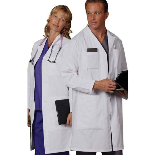 1475L Polyester/Cotton Unisex Consultation Lab Coat with Button Front Closure, Large, White