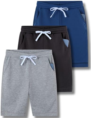 3 Pack Boys' Pull On Jogger Shorts Youth Kids Casual Terry Sweat Shorts with Pockets Drawstring