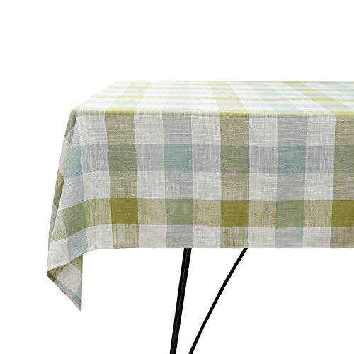 Muse Dream Oblong Tablecloth 60"X84" Buffalo Check Sage Aqua Water Resistant Farmhouse Faux Burlap Table Cloths Rectangle Table Dining Holiday Party,6-8 Seats #TOP3